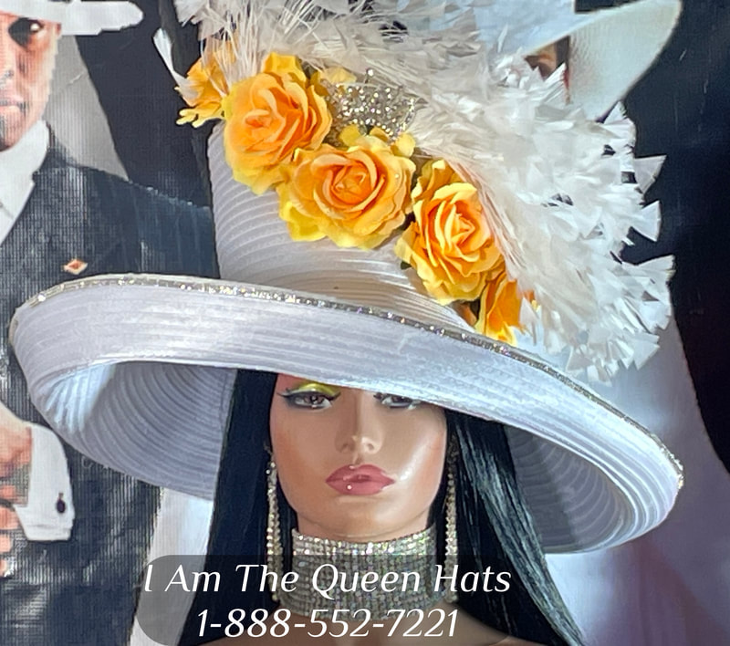 I am the Queen Church Hat 790-YW Beautiful white and yellow hat